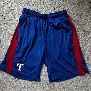 Nike Dri Fit Men's Texas Rangers MLB Blue and Red Athletic Shorts